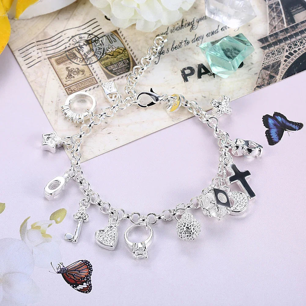 925 Sterling Silber Herzschlüssel Anhänger Armband