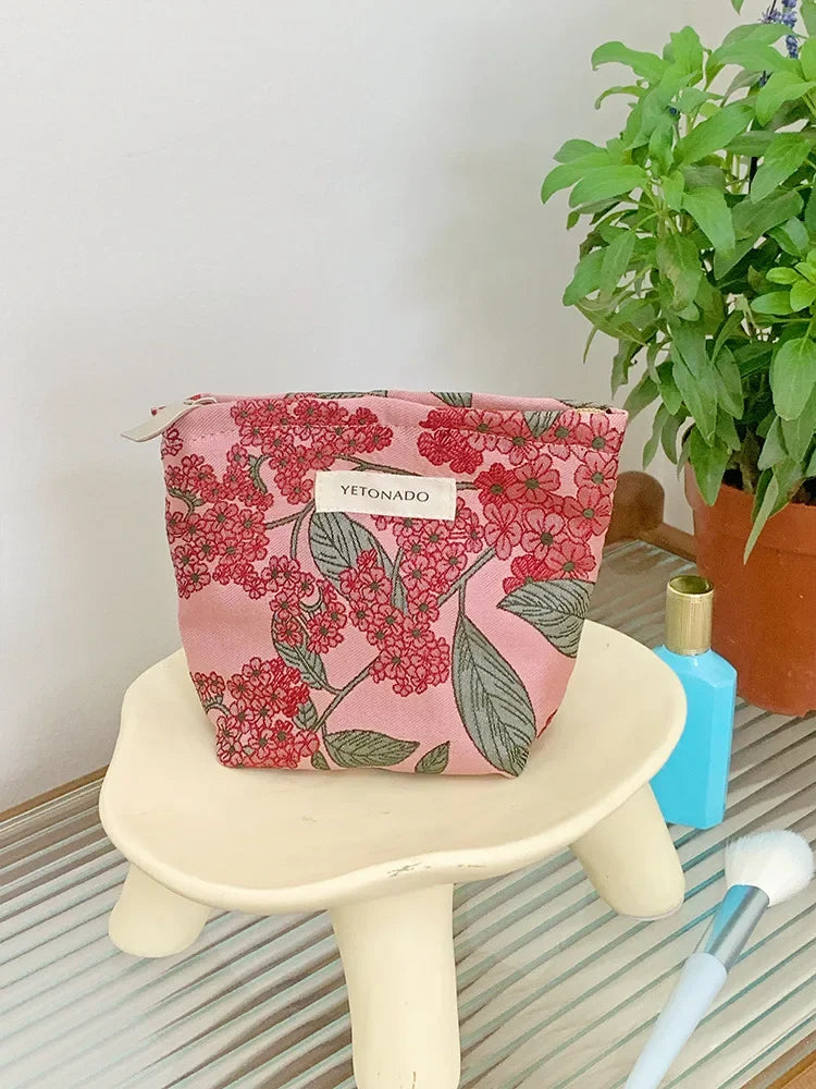 Vintage Floral Cosmetic Bag - Portable Makeup & Toiletry Organizer