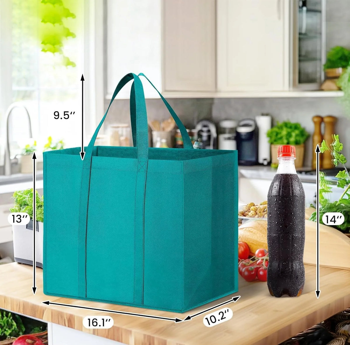 Reusable Non-Woven Grocery Tote Bags, 6-Pack Foldable Shopping Bags with Long Handles
