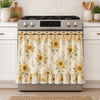 Farmhouse floral oven skirt with yellow and green botanical print featuring a ruffled trim.
