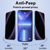 Anti-Peep screen protector demonstrating privacy protection at 28 degrees visible and invisible angles.