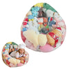 An inflatable plush toy storage bag filled with various colorful stuffed toys and accessories.
