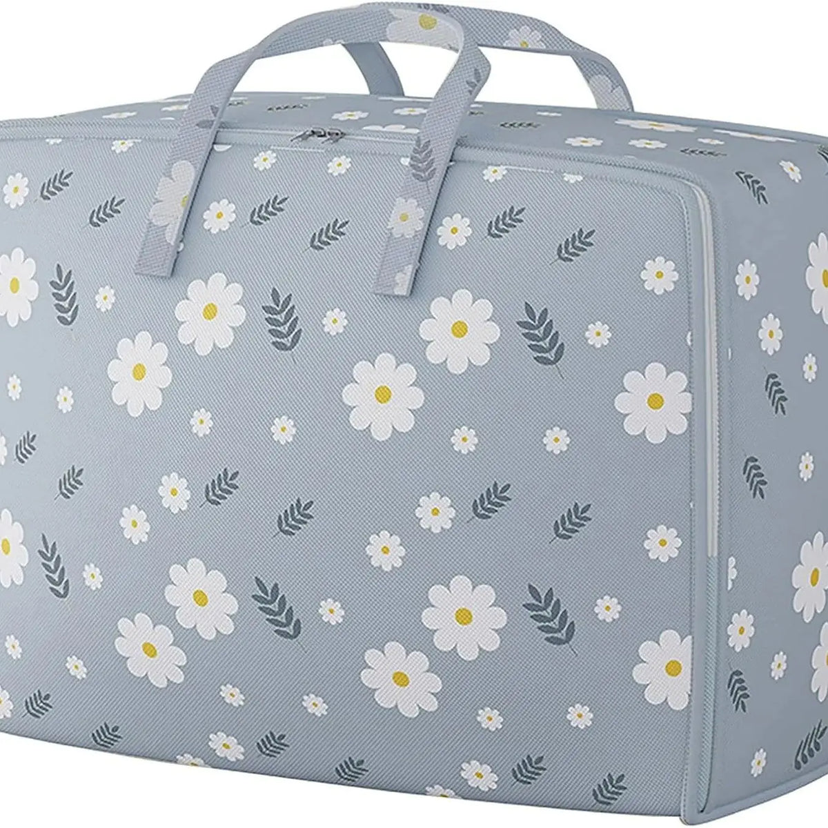 Hellblaue Aufbewahrungstaschen für zusammenfaltbare Decken und Bettwäsche mit weißem Blumenmuster