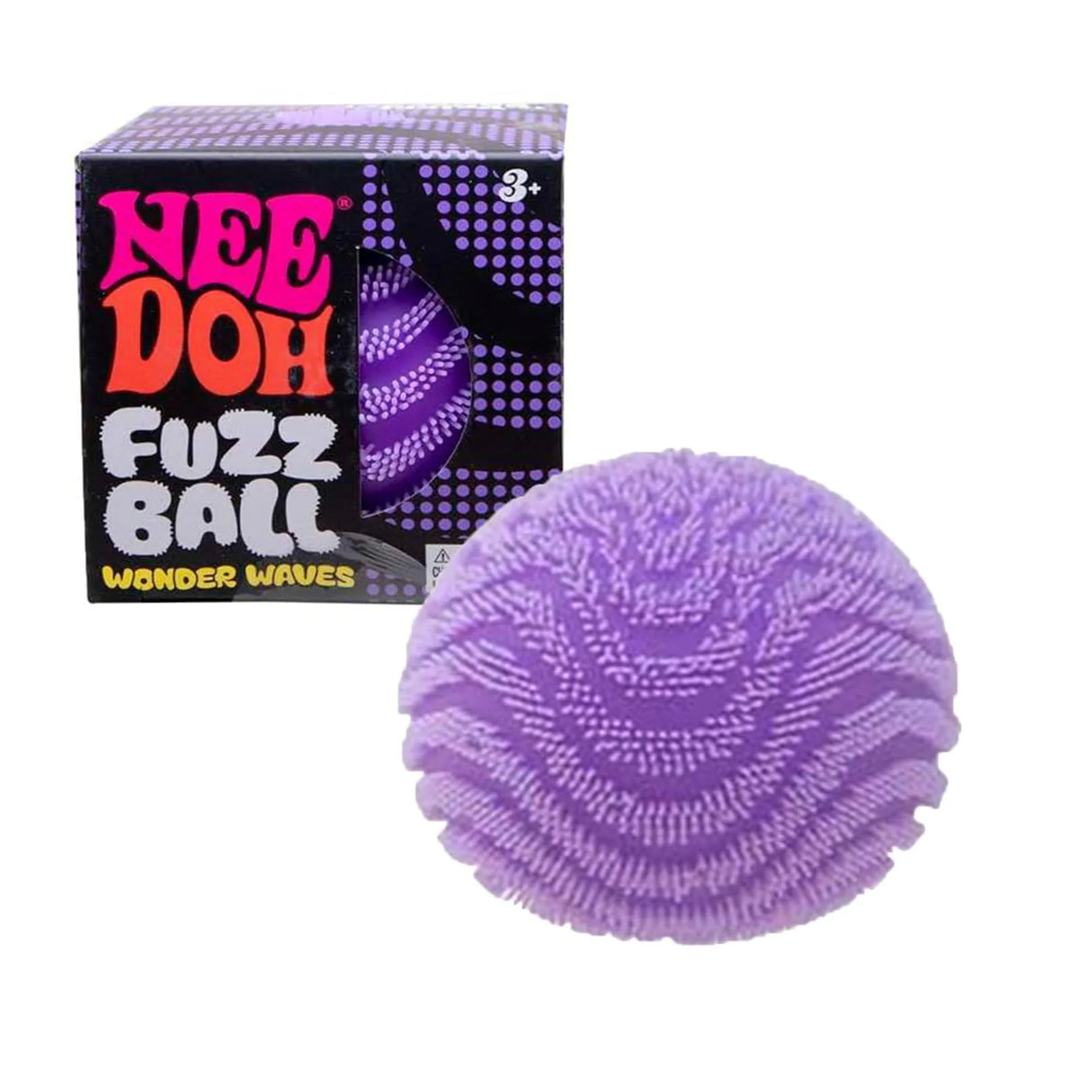 Lila Flauschball Stressabbauspielzeug mit spitziger Textur und Wonder Waves Branding
