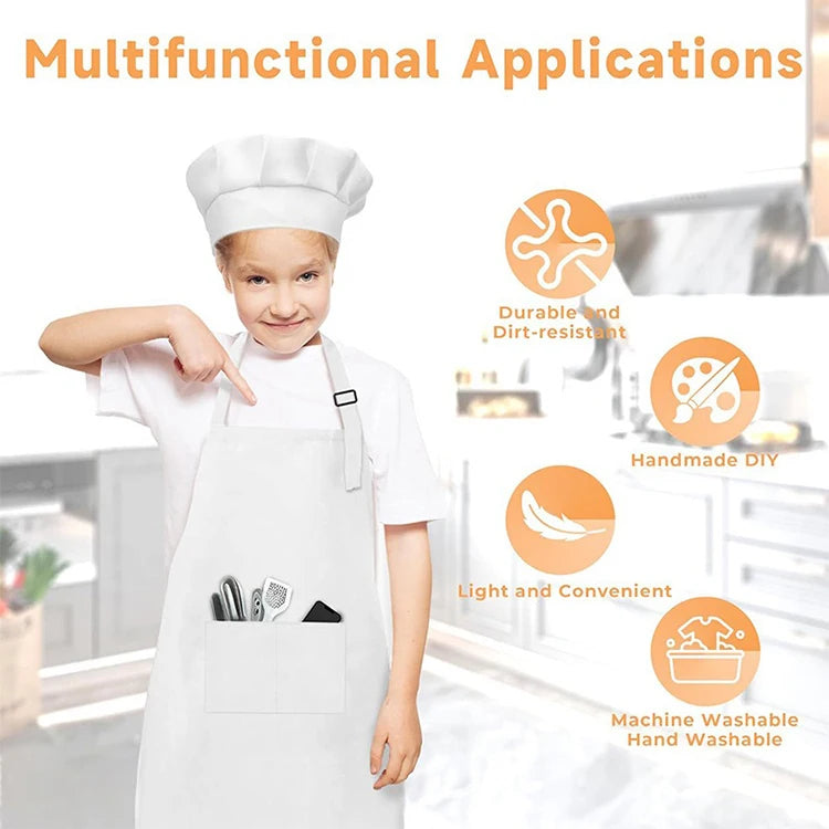 Kids' Chef Apron and Hat Set – Waterproof Cooking & Painting Smock for Boys and Girls