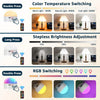 Image showing features of a rechargeable LED smart bulb including color temperature switching and brightness adjustment.