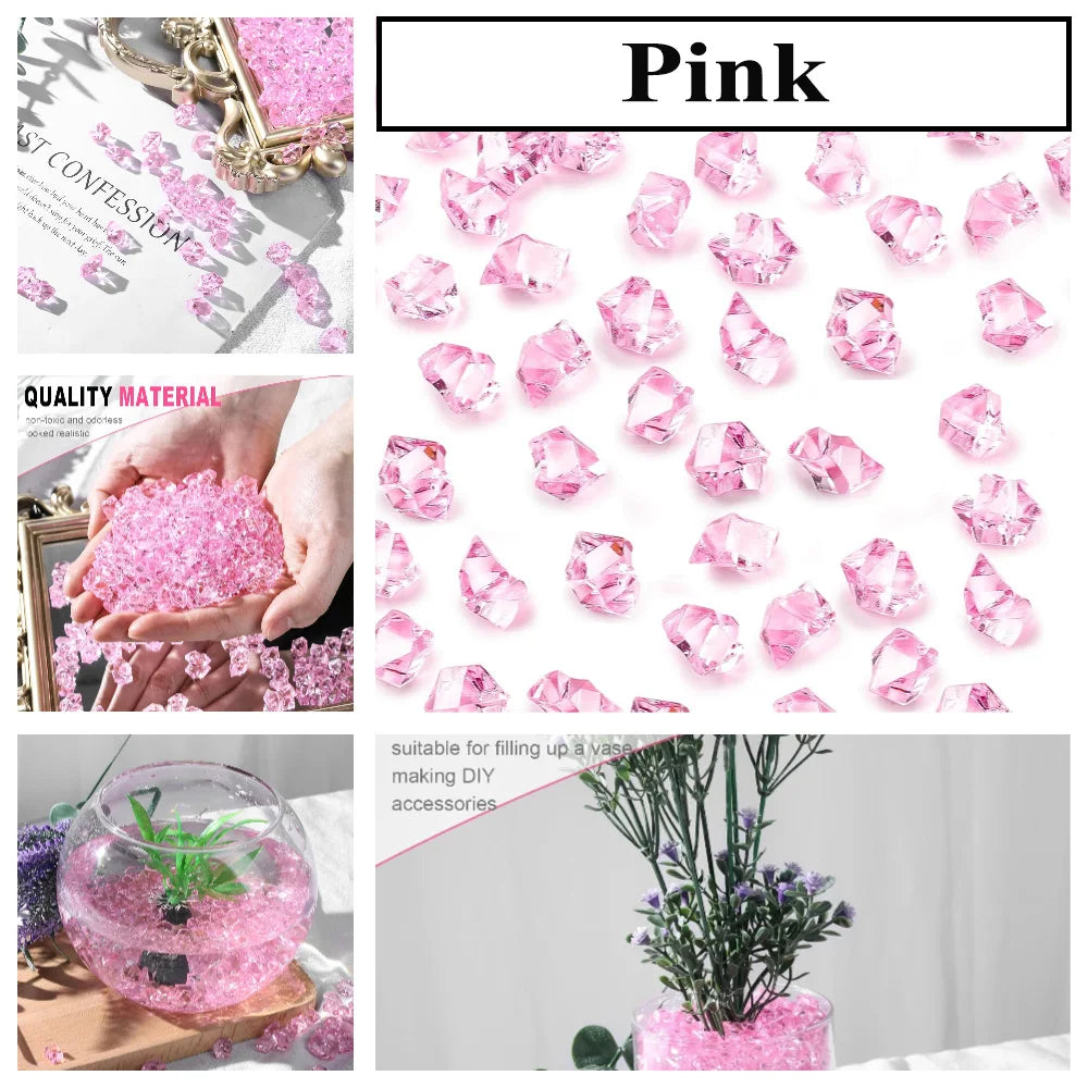 Pink acrylic crushed ice gems used for vase fillers and decor