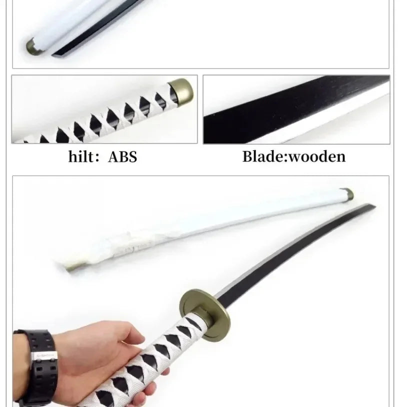 A cosplay sword featuring an ABS hilt and a wooden blade with a patterned grip.