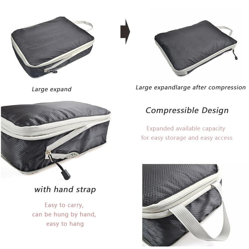 Travel Packing Cubes Set with Compression Zippers