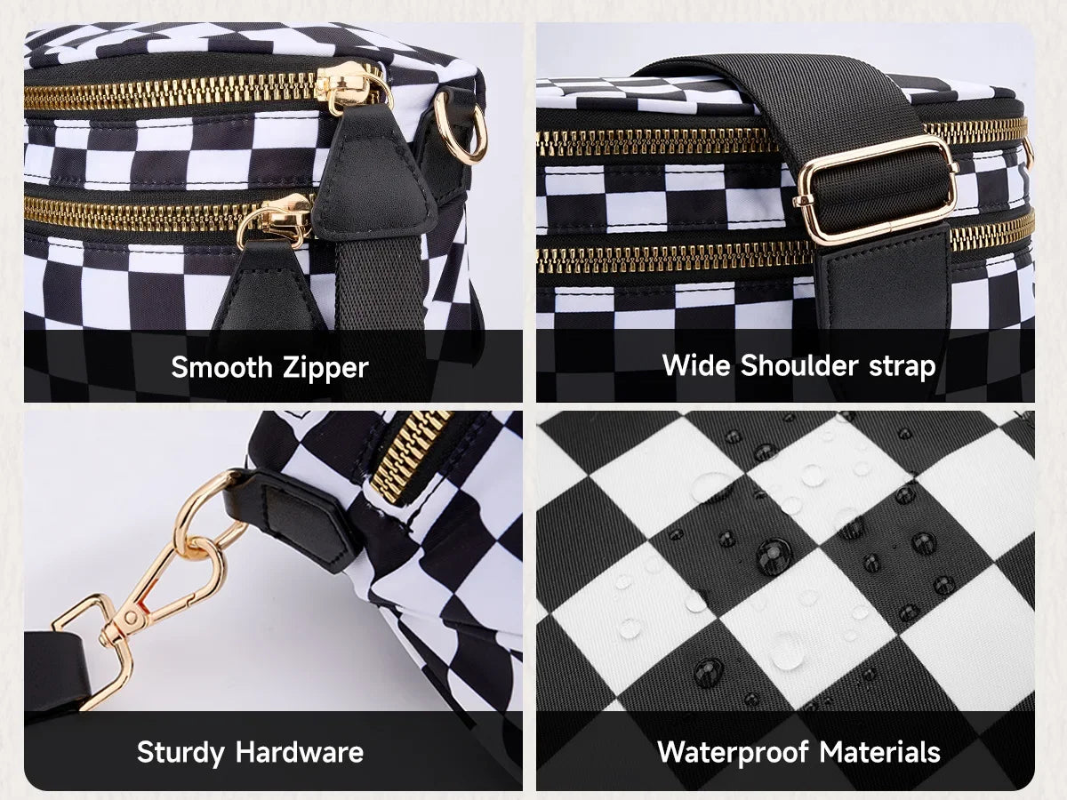 Women's Checkered Fanny Pack with Adjustable Crossbody Strap