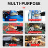 A multi-purpose digital heat gun is shown in various applications including shrinking car film, removing paint, melting tin, 