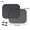Two black car side window sun shades with suction cups shown next to a measurement scale.