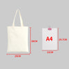 A white canvas shopping tote bag with handles shown next to an A4 sized piece of paper.