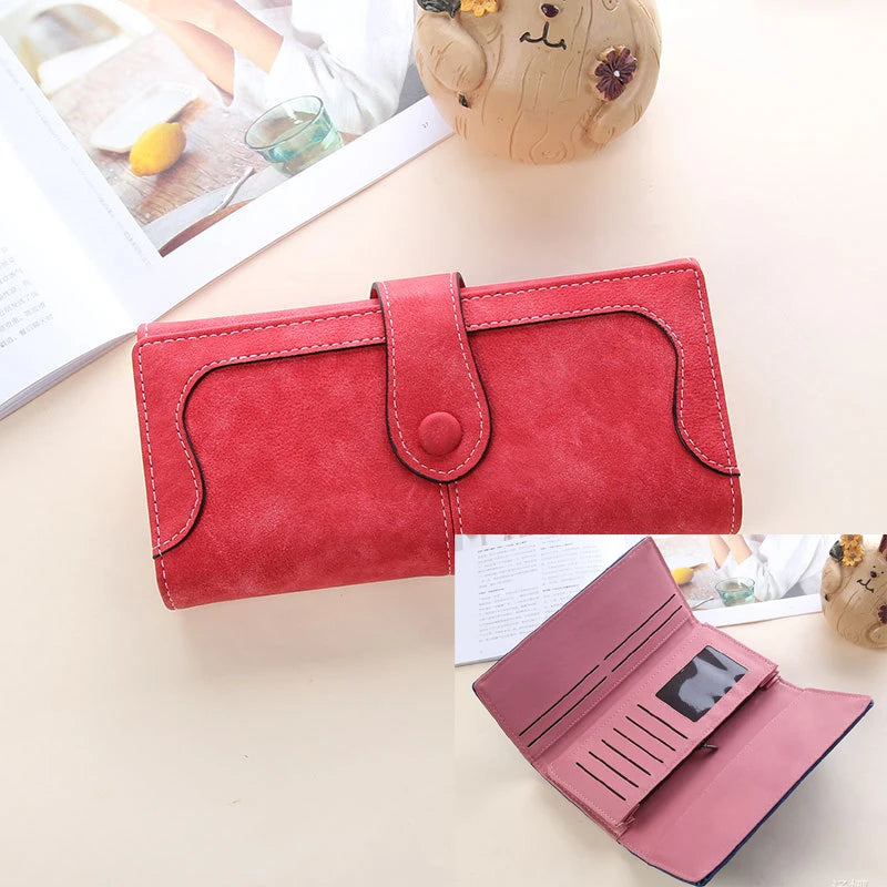 Women's RFID-Blocking Nubuck Leather Long Wallet with Multiple Card Slots