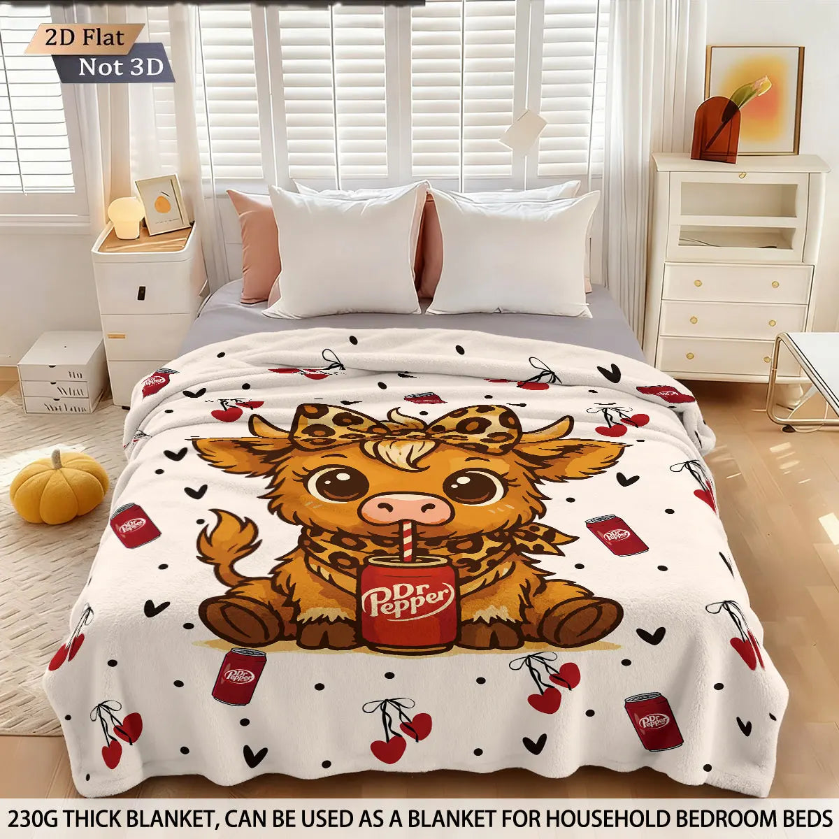Cartoon Highland Cow Print Flannel Blanket