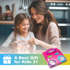 A woman is showing a child an interactive music dance mat with lights for kids.
