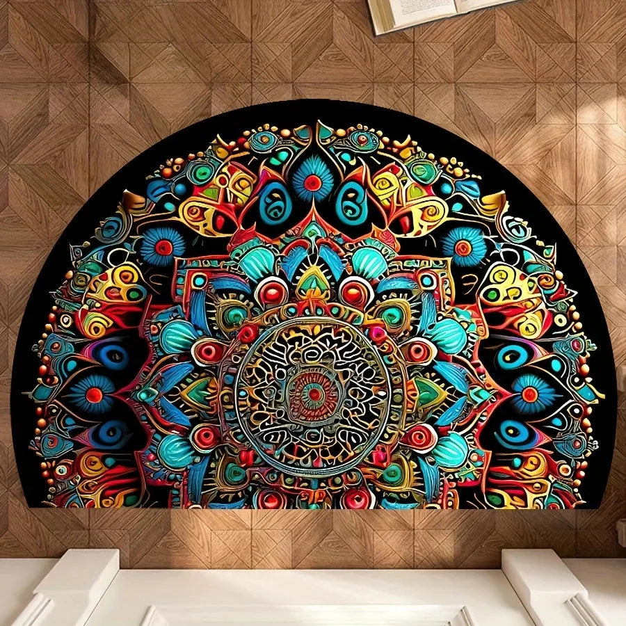 Half Circle Flower Print Non-Slip Entryway Mat