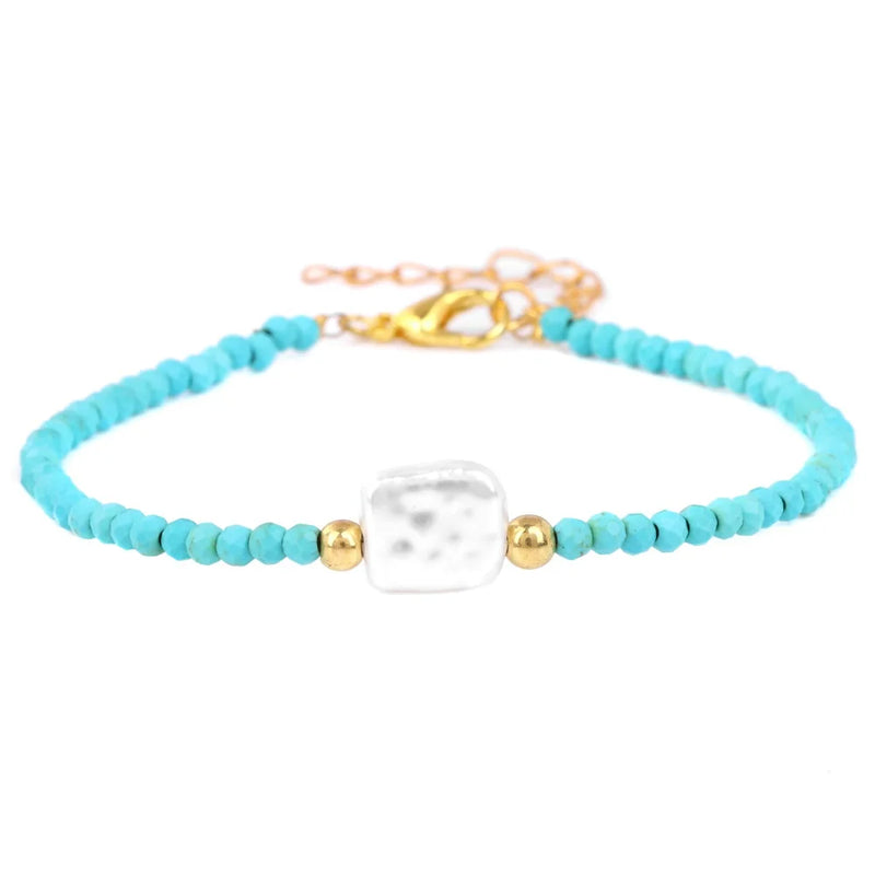 Natural Stone Bead Bracelet with Adjustable Lace-Up Closure