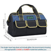 A black single-layer tool bag with blue accents and yellow trim shown from the top.
