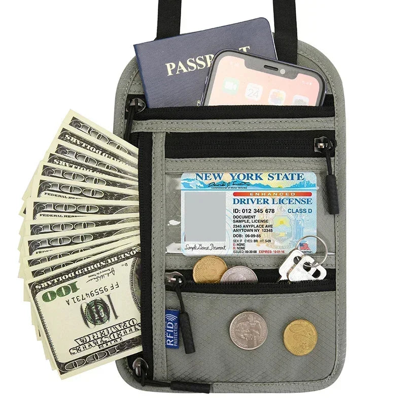 RFID Blocking Travel Neck Wallet with Multiple Pockets