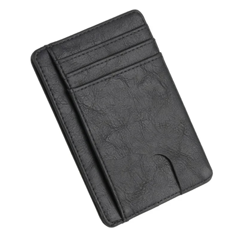 A black slim leather wallet with a folded design.