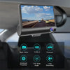 A 4-inch dual view dash cam mounted in a car, displaying a daytime view of the road and various recording options.