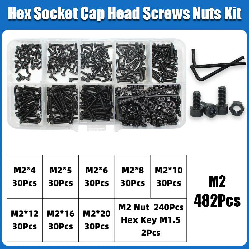 12.9 Grade Carbon Steel Hex Socket Cap Screw and Nut Assortment Kit