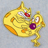 Yellow embroidered cat dragon iron-on patch featuring an angry expression and orange accents.