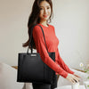 Genuine Leather Tote Bag with Multiple Pockets &amp; Zipper Closure