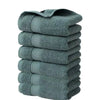 A stack of six gray textured face towels