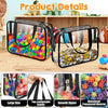 Clear transparent storage bag with zipper for toys, cosmetics & travel shown next to a wooden shelf.