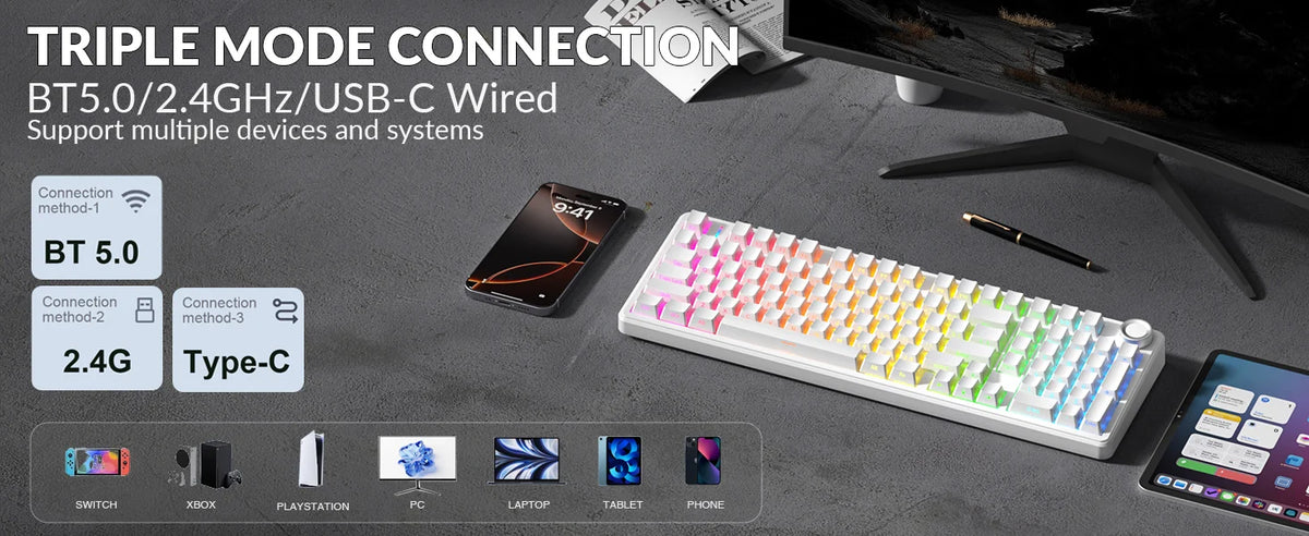 AULA F99 Pro Wireless Silent Mechanical Keyboard with RGB