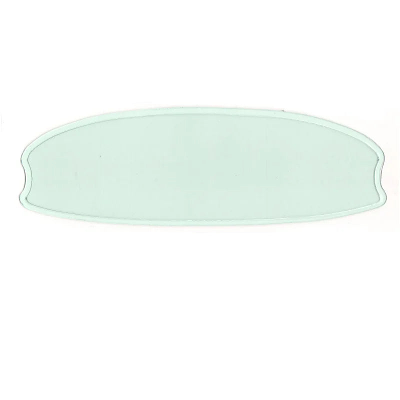A clear, oval film for motorcycle helmet anti-fog and rain shielding.