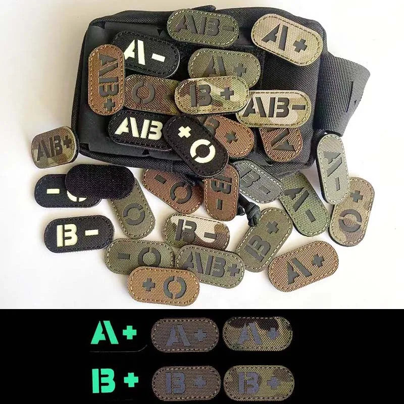 Reflective Glow-in-the-Dark Blood Type Tactical Patches with Hook and Loop Backing