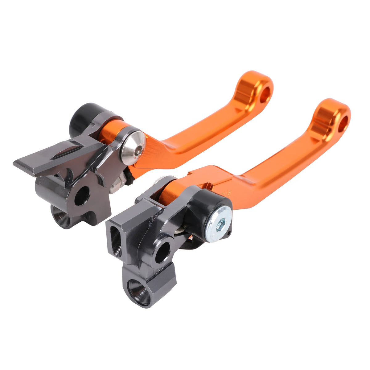 CNC aluminum clutch and brake lever set for motorcycles featuring orange and black components