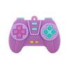A purple silicone game controller designed as a teether for babies.