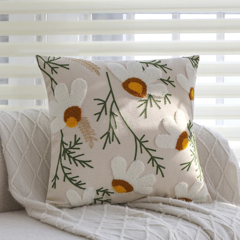 Embroidered Floral Cotton Cushion Cover – 18x18 Inches