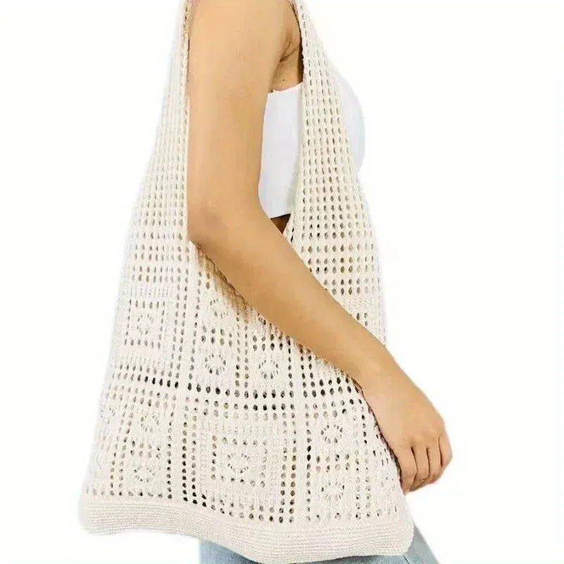 Handwoven Knit Shoulder Bag with Open-Weave Design