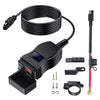 Black motorcycle USB charger with voltmeter and multiple ports and accessories