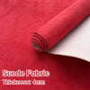 Roll of red suede fabric with a foam backing showing the thickness of 4mm
