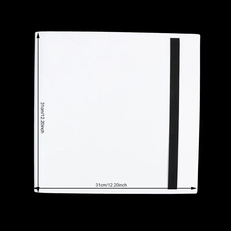A white card binder album with black markings and dimensions labeled 31cm/12.20inch.