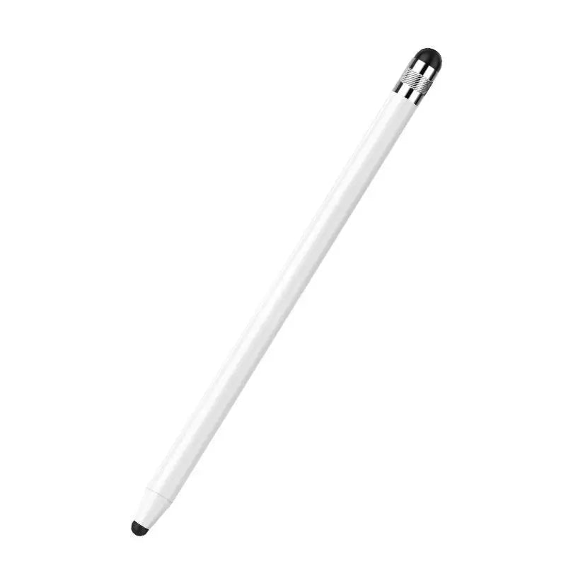 A white dual-nib capacitive stylus pen shown diagonally against a white background.