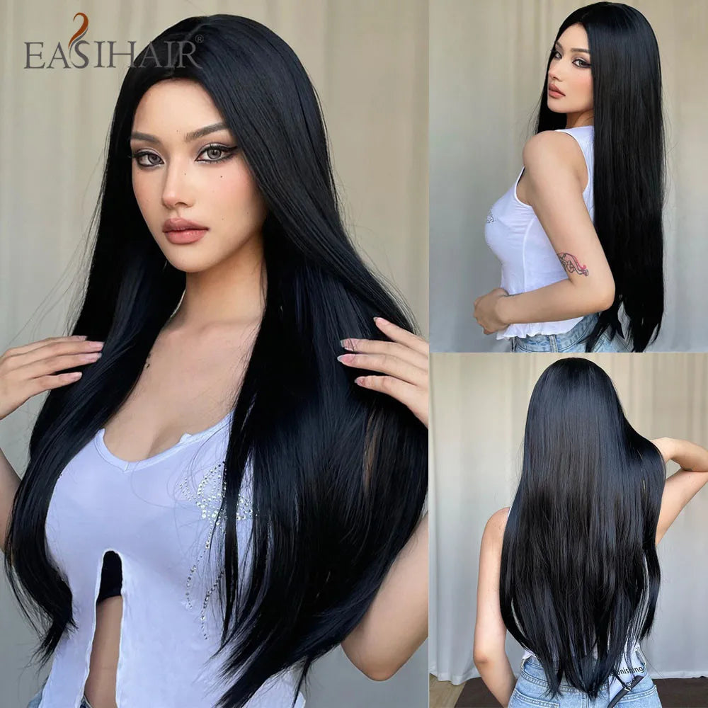 Rose Gold Layered Straight Wig with Bangs