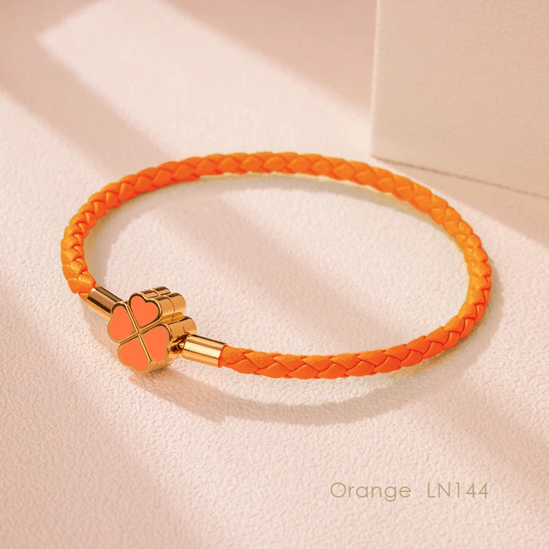 Four-Leaf Clover Braided Leather Bracelet