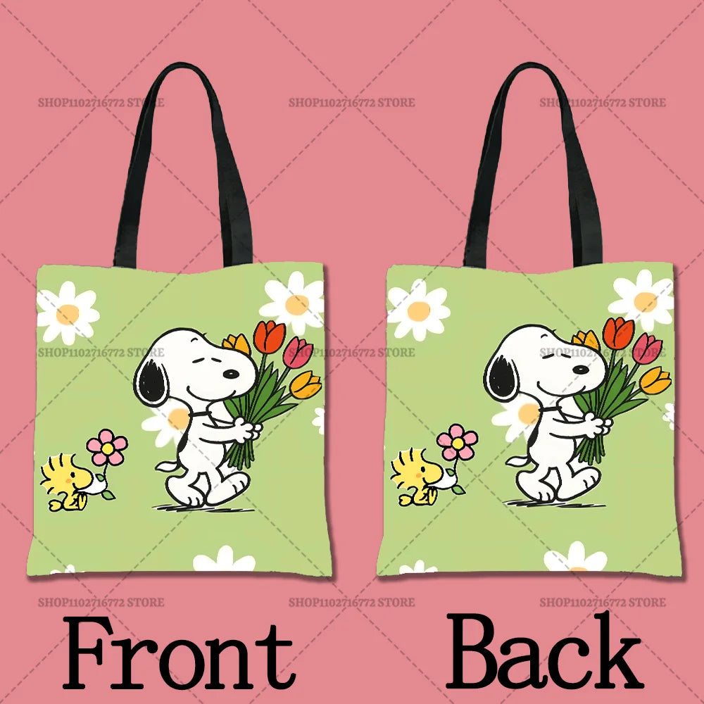 Snoopy Cartoon Canvas Tote Bag – Large Capacity, Foldable & Reusable