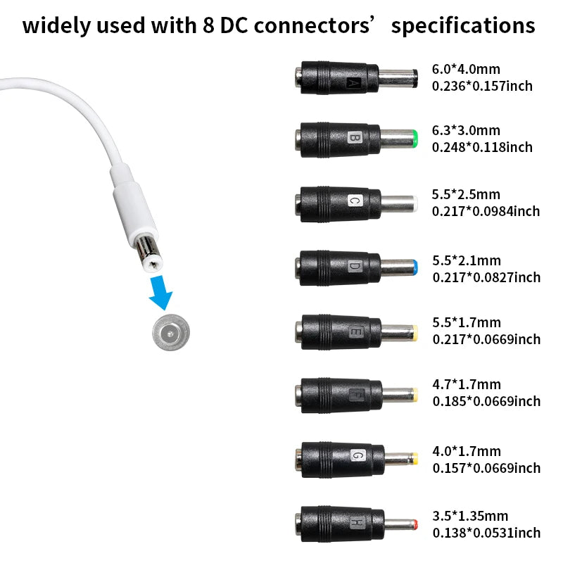 Universal 12V/24V AC-DC Power Adapter with 8 Interchangeable Tips