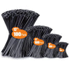 Assorted black nylon cable ties in various lengths, including 4-inch, 6-inch, 8-inch, and 12-inch packs.