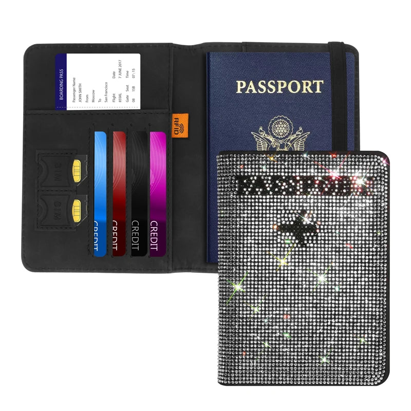 Crystal Rhinestone Passport & Card Holder Case