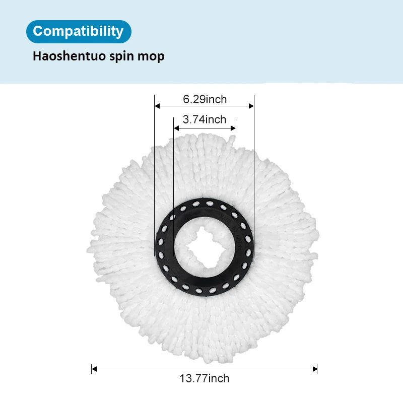 White Haochentuo spin mop head with a black rotating pad, measuring 13.77 inches in diameter.