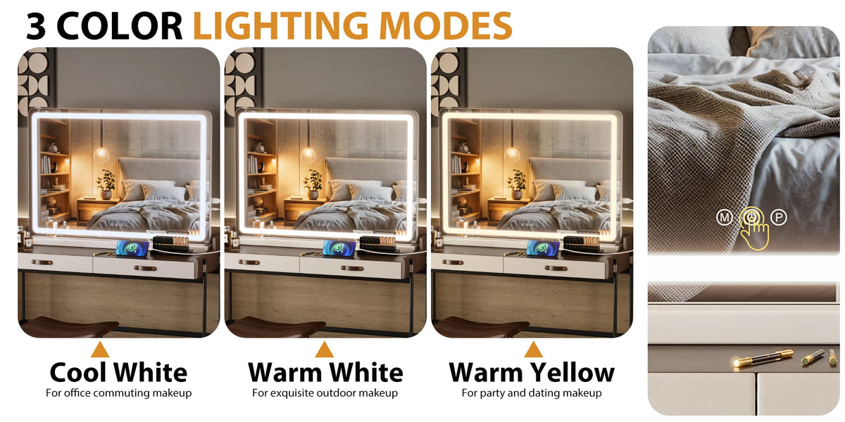 LED Vanity Mirror with Dimmable 3-Color Lighting